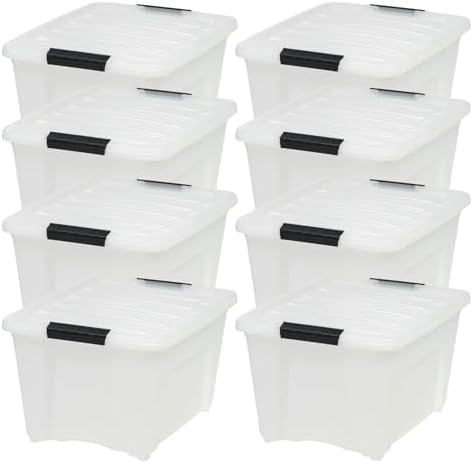 IRIS USA 8 Pack Stackable Storage Bin, 32 Quart Plastic Container Totes with Latching Lids for Home and Office Organization, Pearl by Unknown