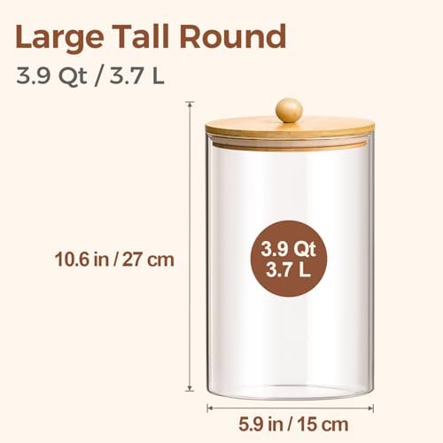 ComSaf Glass Storage Jars with Bamboo Lids 3.9 Qt 2 Pack Large Pantry Round - Image 2