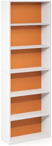 Furinno Jaya 6-Tier Book Shelf with Open Shelf, White/Orange - Image 6