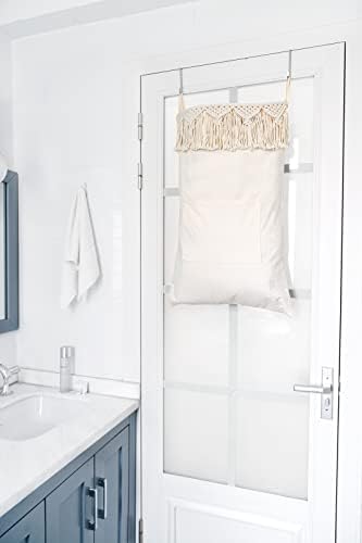 Mkono Macrame Over The Door Laundry Hamper, Hanging Laundry Bag with Zipper - Image 2