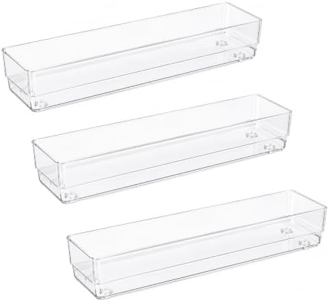 LotFancy 3 Pack Stackable Clear Plastic Drawer Organizer for Makeup, 12x3x2 by LotFancy