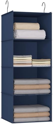 Hanging Closet Organizer 4-Shelf, Oxford Fabric Wardrobe Storage, Navy Blue by DonYeco