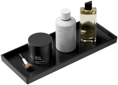 Vanity and Bathroom Tray, 11.8" ABS Countertop Organizer,Waterproof Vanity Tray for Toilet Tank,Perfume,Soap,Keys,Bathroom Accessories,Kitchen and Bath Trays,Non Slip Small Trays,Black by Unknown