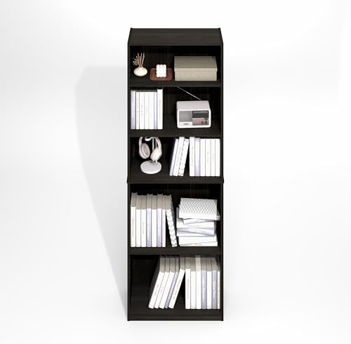 Furinno Jaya Simply Book Shelf, 5-Tier Bookshelf, Bookcase with Adjustable Shelves, 9.5 x 24.5 x 71.2, for Living Room, Bedroom, Home Office, Black Espresso - Image 6