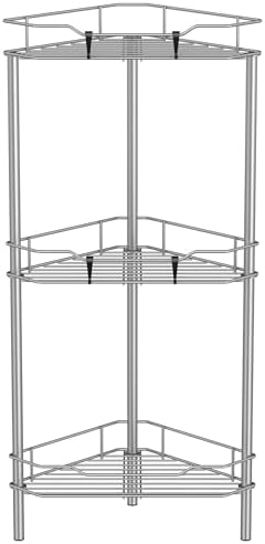 HuggieGems Metal Floor Standing Corner Shower Caddy, Gray, 3 Tier by HuggieGems