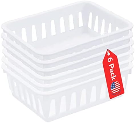 Tribello Mini Plastic Baskets for Organizing, White Drawer/Closet Storage Tray, Size 6 x 5 x 2.12 - Pack of 6 - Made in USA by Tribello