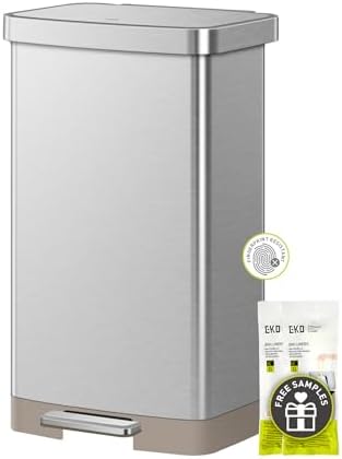 EKO Hudson Matte Stainless 75 Liter/20 Gallon Step Trash Can with Rear Trash Bag Storage Compartment by Unknown
