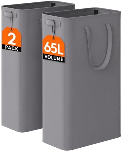 Lifewit 2 Pack Slim Laundry Hamper with Handles, 65L, Grey by Lifewit