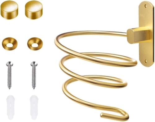 YWHWXB Hair Dryer Holder,Wall Mounted Spiral Hair Dryer Shelf,Bathroom Stainless Steel Hair Dryer Bracket,Self-Adhesive Hair Dryer Storage Rack (Gold) - Image 6