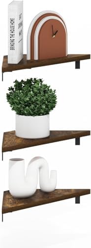 Furinno Rossi Triangle Corner Floating Shelves, Wall Mount Display Shelf, Amber Pine, Set of 3 (Pack of 2) - Image 4