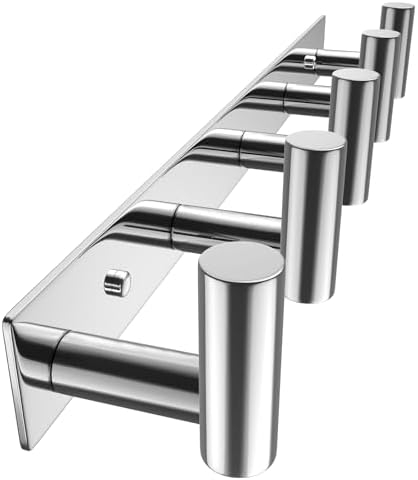 VAEHOLD Hat and Coat Wall Mount Rack - Hooks for Robes, Bags, Keys, and Towels - Bathroom Towel Hanger Organizer (Polished Chrome, “T“ Shape 5 Hooks 1 Pack) by VAEHOLD