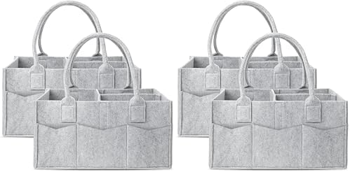 Cute Castle 4 Pack Diaper Caddy Organizer - Portable Baby Caddy Organizer with Handle, Nursery Storage Bin and Car Organizer for Girls, Boys - Baby Gift Basket - Grey by Cute+Castle