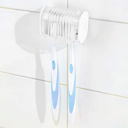 2 Pack Toothbrush Holder Wall Mounted with Cover for Bathroom, 2 Slots Toothbrush Storage Organizer for Shower, Self Adhesive Toothbrush Hanger (White) - Image 6