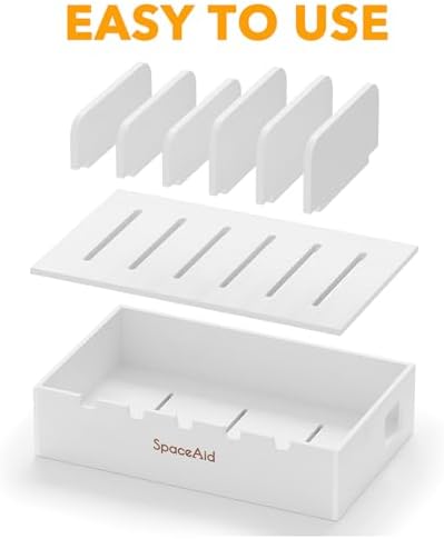 SpaceAid Bamboo Charging Station for Multiple Devices, Cell Phone Docking Stations for Multi Laptop, Tablets and iPads, Nightstand Bedside Desk Device Charger Organizer (White) - Image 5