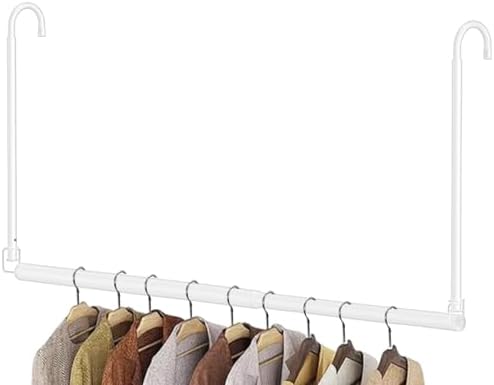 Hanging Closet Rod, Adjustable Height & Width Closet Rods for Hanging Clothes-Closet Extender Hanging Rod Space-Maximizing Design Suitable for Hanging and Drying Clothes, White by Tiemlet