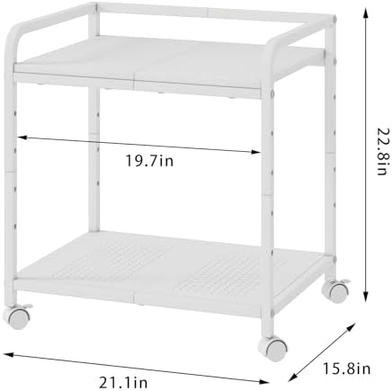21"x15.8" Large Printer Stand with Storage, 2-Tier Under Desk Printer Table, Rolling Printer Cart with Lockable Wheels for Home, Office (White) - Image 3