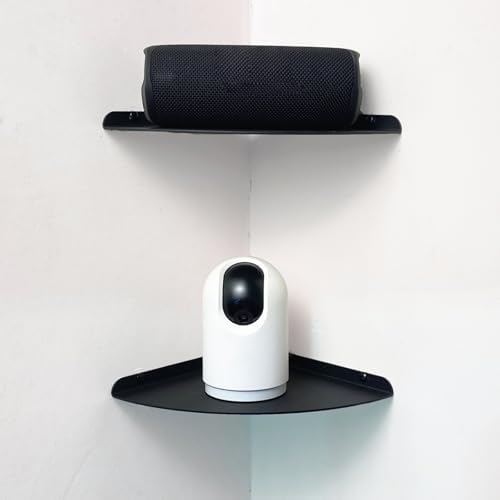Small Tiny Metal Floating Corner Shelves, 7 x 7 x 0.6 Inches，2pcs, Black by NUTNAPH