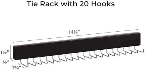 StorageWorks Tie Rack with 20 Hooks, 2 Set Wall Mounted Wood Hanger, Black - Image 2