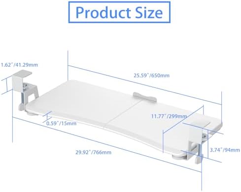 suptek Keyboard Tray Under Desk Pull Out with C Clamp Mount, Computer Keyboard & Mouse Tray, 25.6 (30 Including Clamps) x 11.8 inch Slide-Out Platform Computer Drawer for Typing, White, DSF1W - Image 6