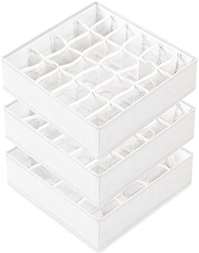Criusia 3 Pack Sock Underwear Drawer Organizer Dividers, 64 Cell Fabric Foldable Cabinet Closet Organizers and Storage Boxes for Storing Socks, Panties, Ties (16+24+24 Cell, White) by Criusia
