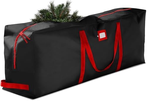 ZOBER 600D Oxford Fabric Large Christmas Tree Storage Bag - Fits 9 Ft Artificial Trees - Tear Proof Waterproof Christmas Tree Bag For Storage Box For Xmas - Strong, Durable Handles - Card Slot - Black by ZOBER