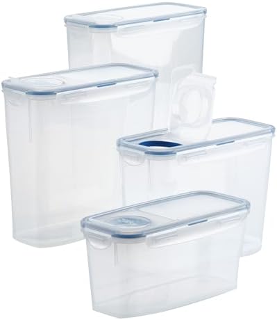 LocknLock Easy Essentials Pantry Food Storage Container Set/Food Storage Bin Set, Rectangular, BPA-free/Dishwasher Safe, 4 Piece - Clear by LocknLock