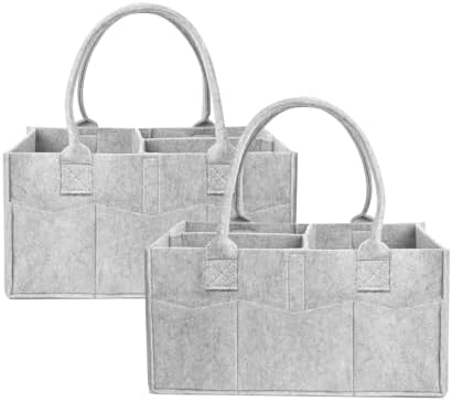 2 Pack Diaper Caddy Organizer, Portable Baby Caddy Organizer with Handle, Collapsible Nursery Storage Bin and Gift Baskets for Girls and Boys - Newborn Essentials, Baby Shower Gifts (Gray) by Unknown