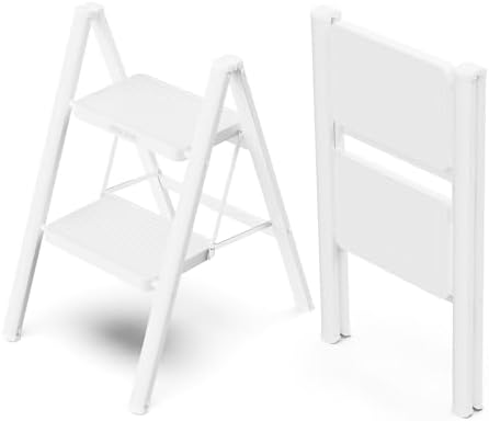 WOA WOA 2 Step Foldable Step Stool, 330lbs Load, White by WOAWOAHOME