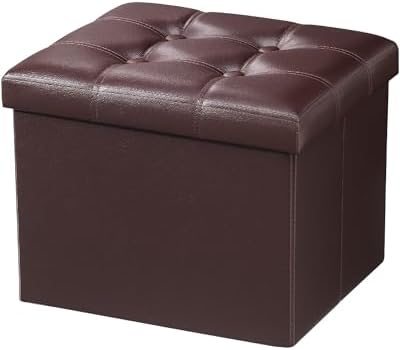 AmasSmile Ottoman with Storage,17" Folding Leather Foot Rest Chest,Brown by AmasSmile