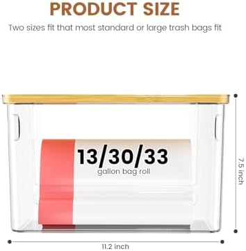 Trash Bag Dispenser 2-Pack, Stackable Trash Bag Holder with Bamboo Lid – Clear Plastic Garbage Bag Organizer for 13/30/33 Gal Bags, Space-Saving Under Sink Organizer for Kitchen, Laundry, Pantry - Image 7