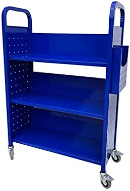 Workington Rolling Book Truck Book Cart with 3 Flat Shelves, Library Book Cart with Swivel Lockable Casters 3001 Blue - Image 4