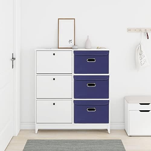 STOREONE Fabric Storage Cube Bins Foldable Organizer Container Collapsible Basket with Lids and Metal Handles, for Home, Bedroom, Closet 3 Pcs (Navy Blue) - Image 4