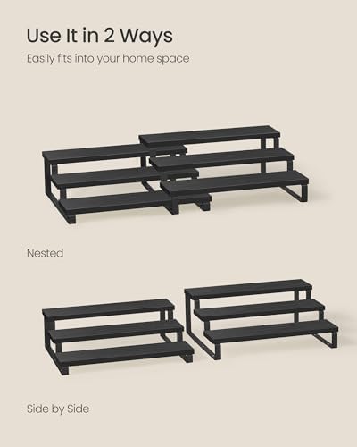 SONGMICS Display Risers, Set of 2 Engineered Wood Perfume Organizer Stand, 3-Tier Cupcake Stand Holder, Spice Rack, Shelf Risers for Figures, Dessert Shelves, Ebony Black and Ink Black UKCS116B01 - Image 4
