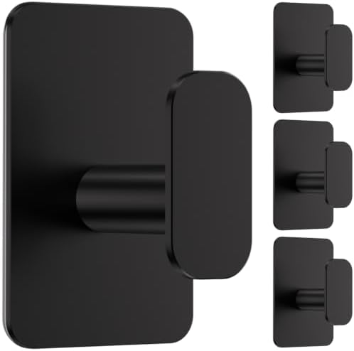 Large Heavy Duty Wall Hooks - 26lb Max, Stainless Steel Adhesive Towel Hooks for Hanging Towel, Coat, Robe, Hat, Sticky Towel Holder for Wall Mount in Bathroom, Shower, Kitchen (Black, 4 Pack) by Eowihor