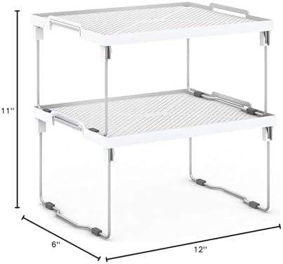 ums Kitchen Shelves Cabinet Organizer, Stackable Freezer Rack, Cupboard Box Organizer, Shelf Riser, Usable Storage Rack for Spice, Fridge Shelf Riser, (12x11 inch), Pack of 2 - Image 3