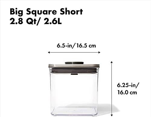 OXO Steel POP Container Big Short Sqaure - 2.8 Qt for Cereal, Grains and More Grey (Pack of 8) - Image 2