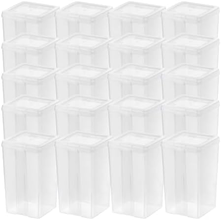 IRIS USA Vertical Plastic Flip Top Storage Containers Bins with Lids for Pantry, Home, Office, Organization, Medium, Stackable Hinged Organizer with Latches, Clear, 20 Pack by IRISUSA