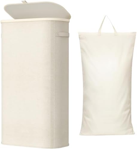 Lifewit Slim Laundry Basket with Lid and Removable Bag, 75L, White by Lifewit