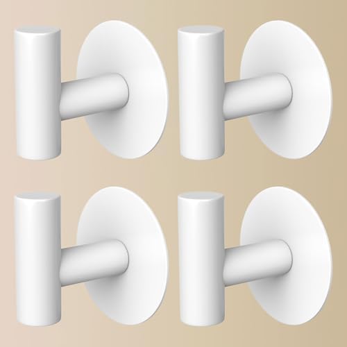Heavy Duty Towel Hooks, Stainless Steel White Adhesive Hooks for Coat, Bags, Towels, Robes, Hats, Aprons – No Drill Bathroom, Kitchen, Hotel Wall Hooks (4 Pack) by VINHOLD