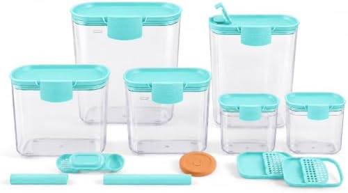 Progressive ProKeeper Baker's Airtight Kitchen Storage Canister Container Set for Flour, Sugar & More, Keeps Ingredients Fresh, with Accessories (Turquoise, 6- Piece) by ProgressiveInternational