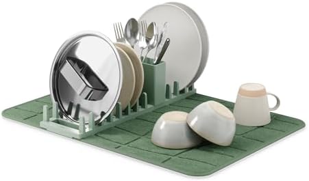 Umbra Udry Dish Drying Rack with Microfiber Mat, Foldable Drainer, Spruce by Umbra