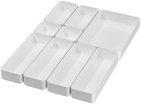 White Desk Drawer Organizer Trays: 9PC Shallow Vanity Bathroom Organizers by CHANCETSUI