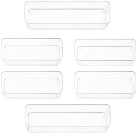 primebox Six Pcs. Plastic Clear Drawer Organizers. Stackable Storage Trays for Kitchen Utensils and Silverware. 2 Sizes. Stackable by primebox