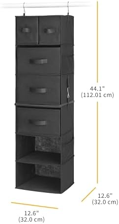 Whitmor Multi-Functional Hanging Organizer with Drawer Inserts- 5 Section - Closet Organizer - Black - Image 2