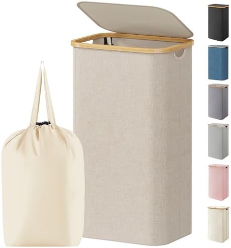 Lifewit 105L Large Laundry Basket with Lid, Removable Bags, Beige by Lifewit