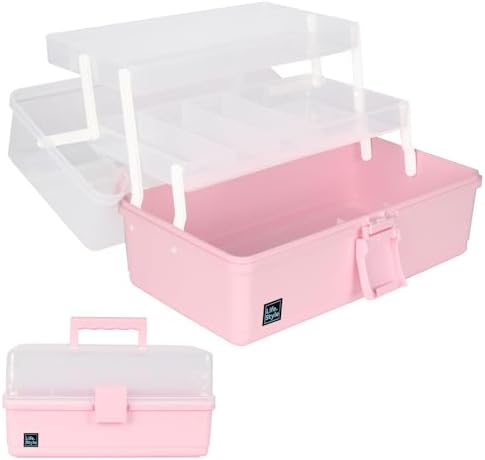 WEWLINE Hair Accessories Organizer 13-Inch Art Supply Bin Sewing Box 3-Layers Craft Storage Organizer with Handle Pink Tool Tackle Box Storage Great Gift for Kids by WEWLINE