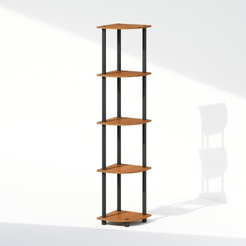 Furinno Turn-N-Tube Storage Shelves, 5-Tier Book Shelf, Corner Shelf, Toolless Open Shelves, for Organization and Storage, Living Room, Home Office, Hallway, Bedroom, Light Cherry - Image 5