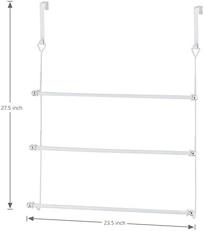 MyGift 3 Tier Over Door Towel Holder White Metal Bathroom Drying Rack - Image 4
