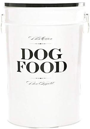 Harry Barker Bon Chien Dog Food Storage Canister – Small 3.5 gallons, Airtight Stainless Steel Pet Food Container, Stylish Kitchen Counter Dog Kibble Storage with Easy-Open Lid - White by HarryBarker