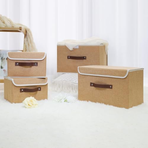 ANMINY Fabric Storage Box Bins with Lids, Khaki, 15"x10"x10", 4 Pack - Image 7